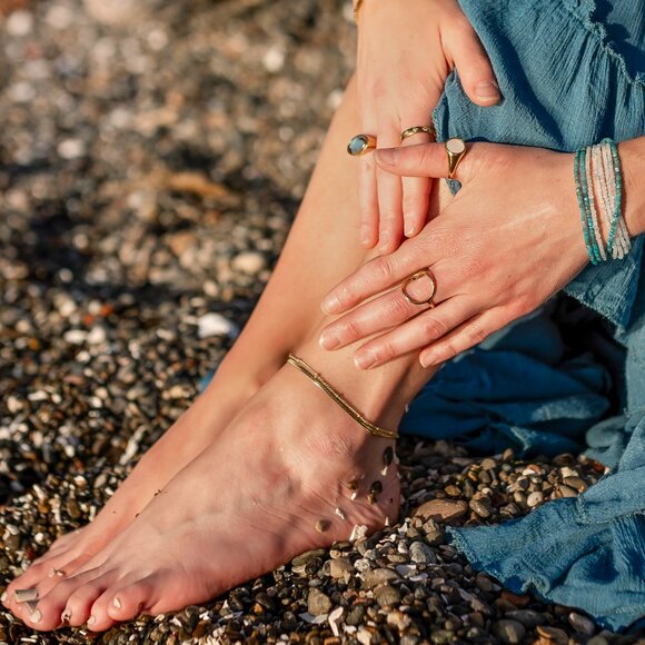 Anklet Gold Waterproof Double layer Anklet snake chain satellite chain Chain - Picture 2 of 12